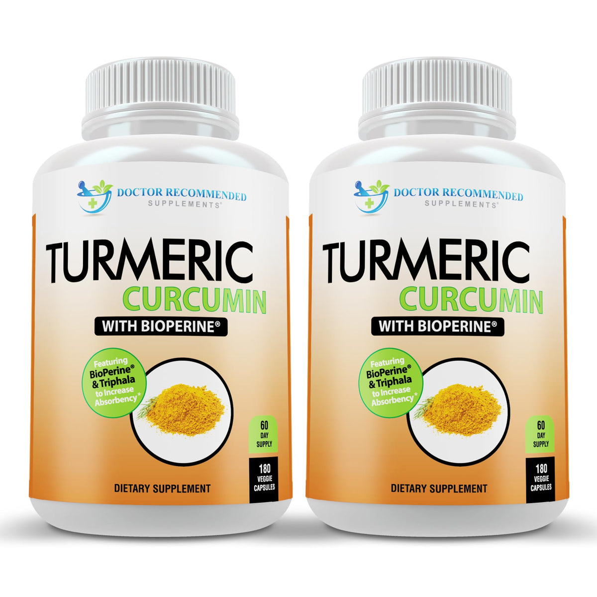 Doctor Recommended Supplements turmeric-curcumin bottle promoting daily wellness.