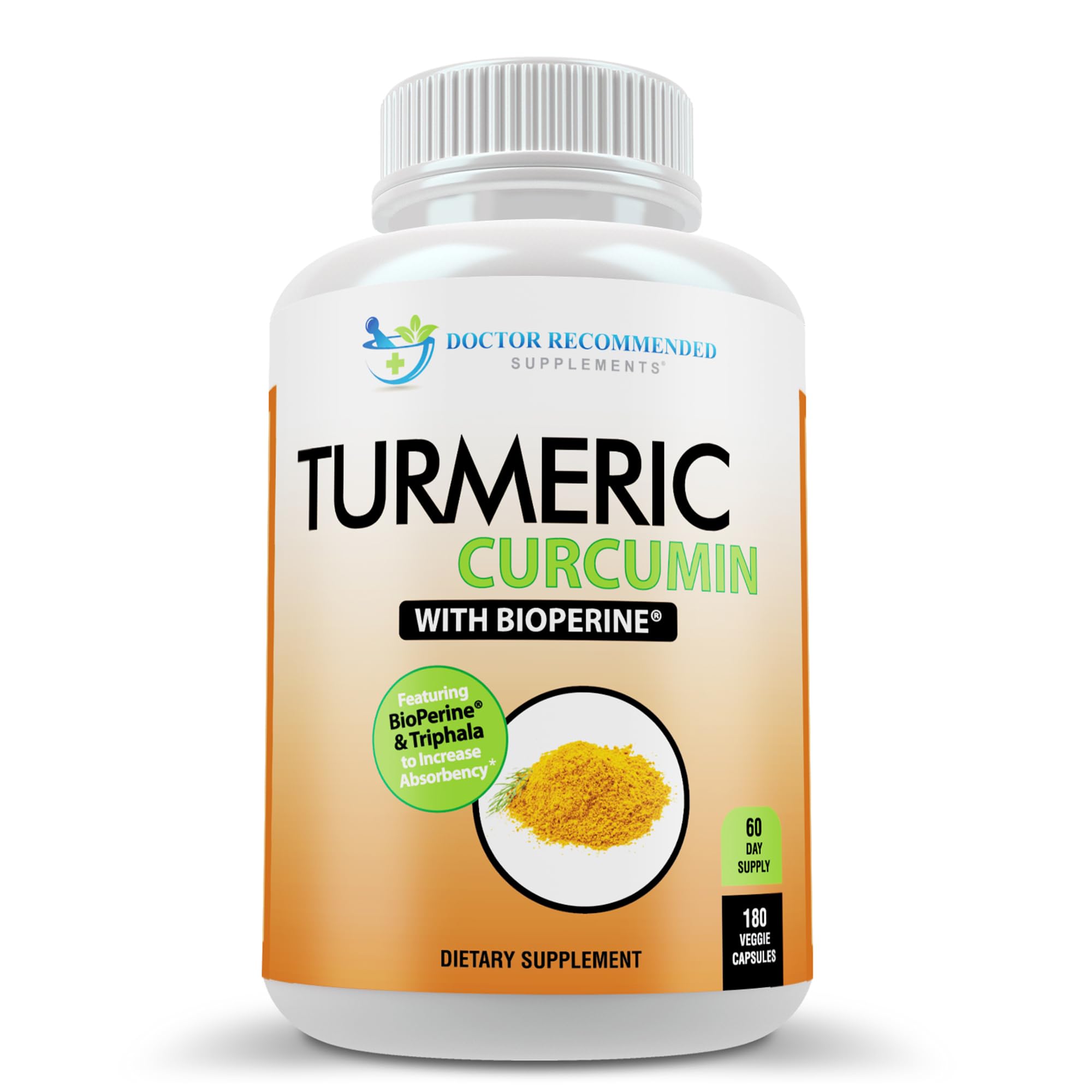 DOCTOR RECOMMENDED SUPPLEMENTS turmeric curcumin bottle front highlights premium organic formula