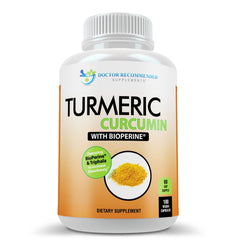 DOCTOR RECOMMENDED SUPPLEMENTS turmeric curcumin bottle front highlights premium organic formula