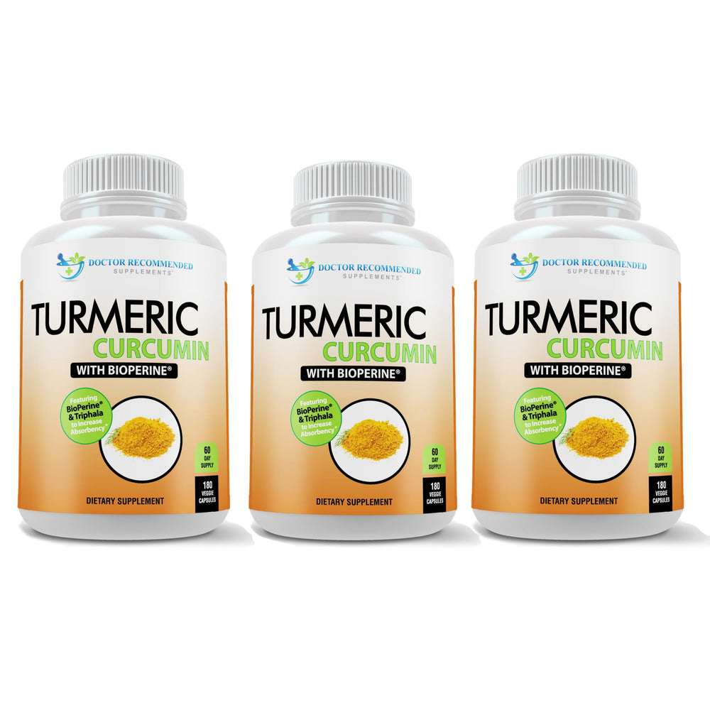 DOCTOR RECOMMENDED SUPPLEMENTS Turmeric Curcumin bottle for daily wellness with high-potency curcuminoids.