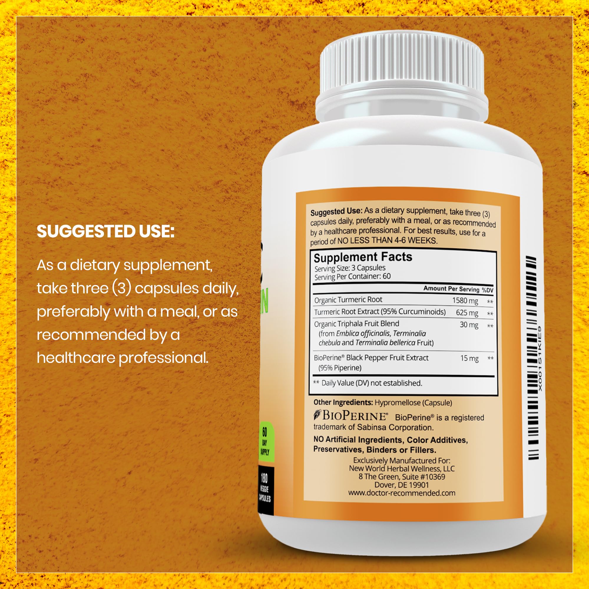 DOCTOR RECOMMENDED SUPPLEMENTS Turmeric Curcumin capsules ready for daily use.