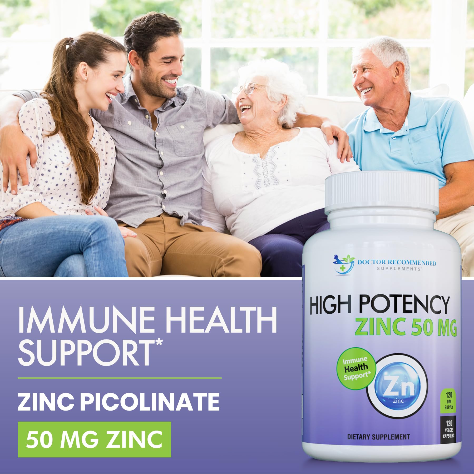 DOCTOR RECOMMENDED SUPPLEMENTS Zinc 50mg label closeup highlights zinc picolinate