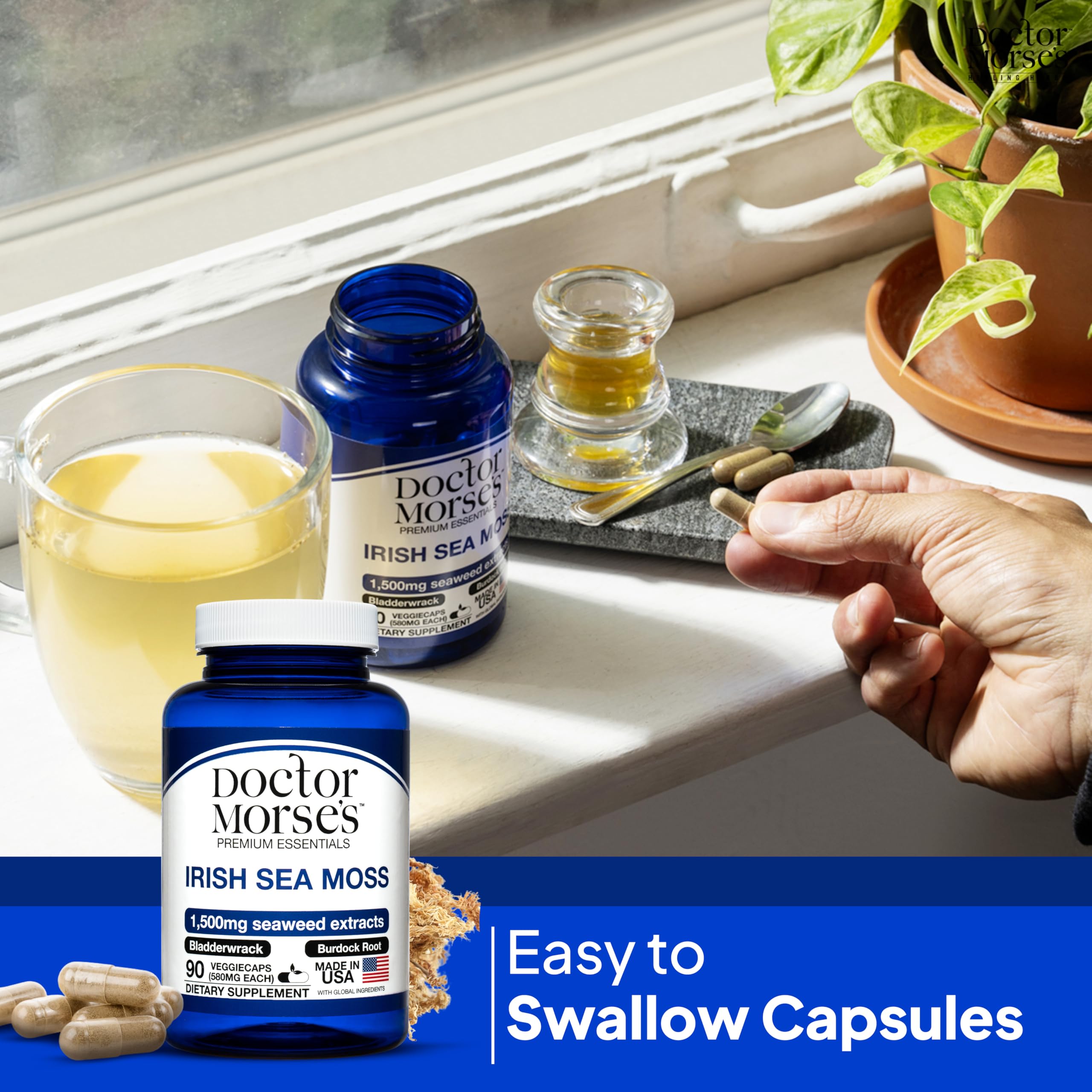 Capsules pouring into a glass for convenient daily use and routine