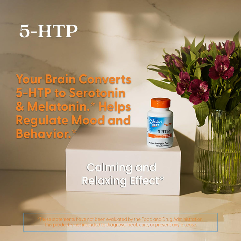 Doctors Best 5-HTP gluten-free vegan form promoting balanced mood and sleep