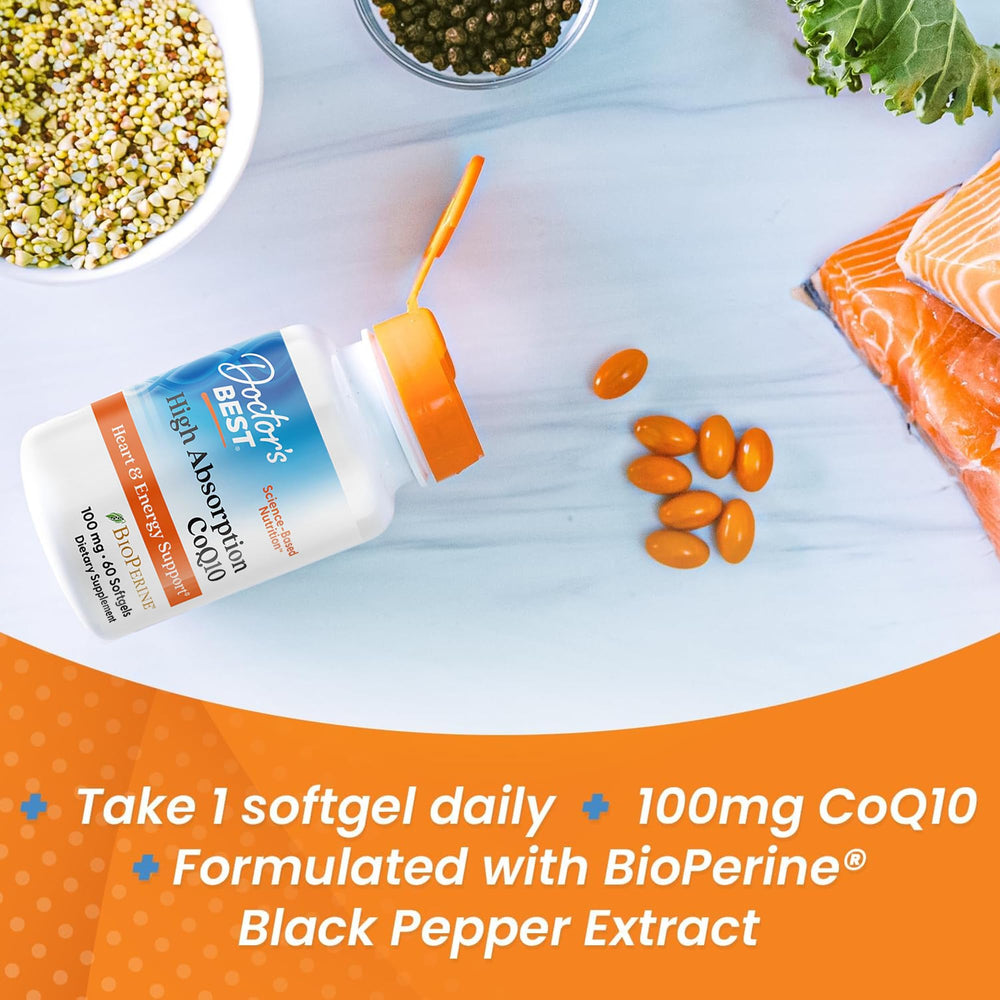 60 softgels in Doctor's Best CoQ10 bottle.
