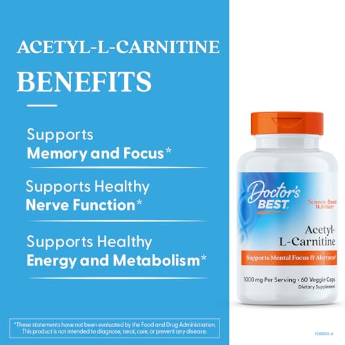 Doctors Best Acetyl-L-Carnitine bottle back label vegan and allergen-free.