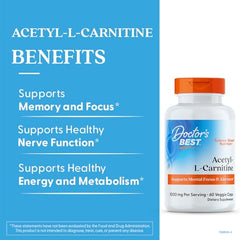 Doctors Best Acetyl-L-Carnitine bottle back label vegan and allergen-free.