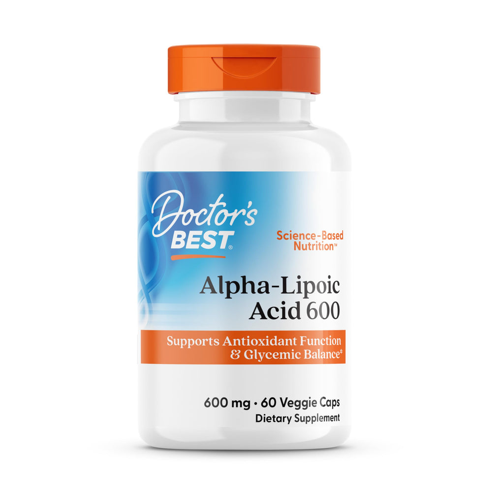 Doctor's Best Alpha-Lipoic Acid 600 mg bottle front view highlighting antioxidant support