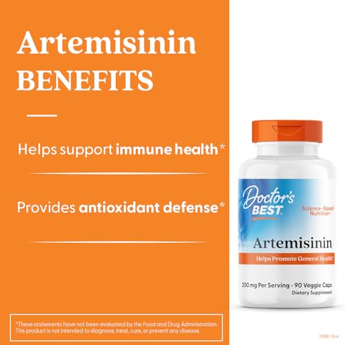 Doctor's Best Artemisinin label front emphasizes non-GMO, gluten-free, soy-free certification.