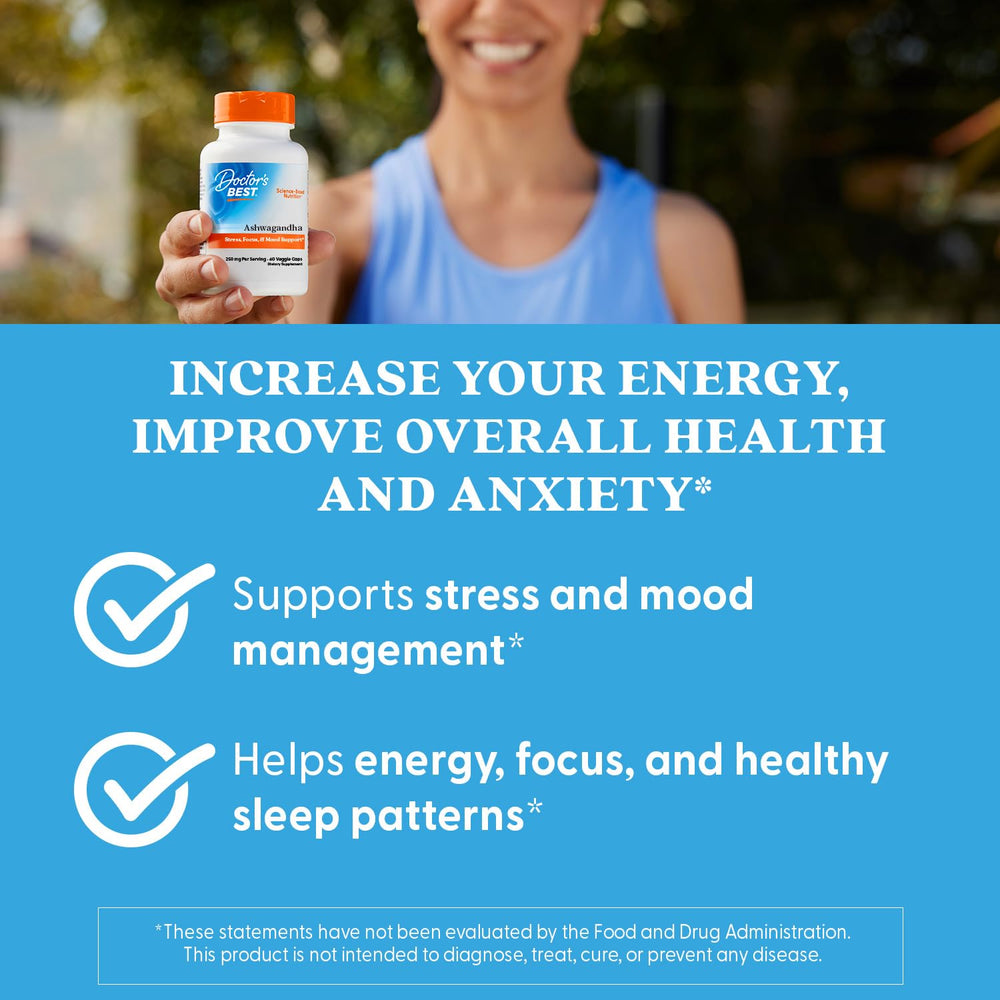 Morning routine setup with Doctor's Best Ashwagandha Sensoril bottle