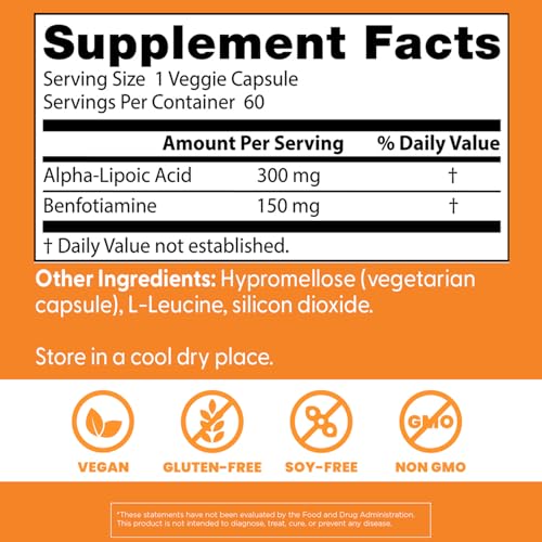 Capsules of Doctor's Best Benfotiamine 150 + Alpha-Lipoic Acid 300 ready for daily use