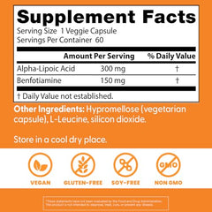 Capsules of Doctor's Best Benfotiamine 150 + Alpha-Lipoic Acid 300 ready for daily use