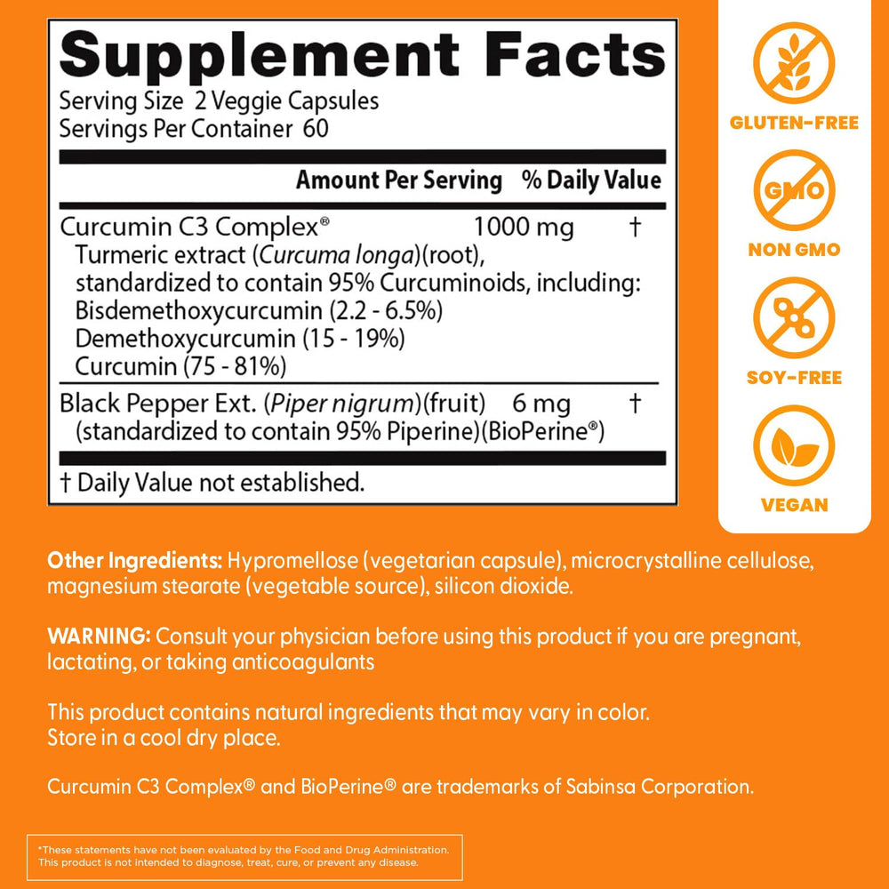 Doctor's Best BioPerine-enhanced curcumin bottle highlighting absorption benefits