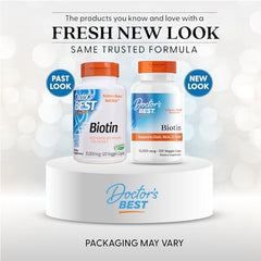 Close-up of Doctor's Best Biotin veggie capsules for vegan daily use.
