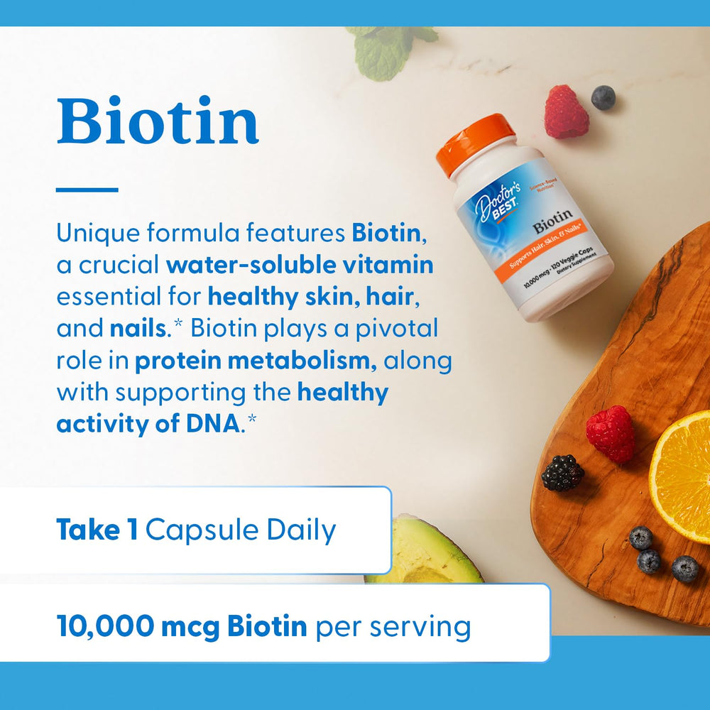 Ingredients list on bottle details 10,000 mcg biotin.