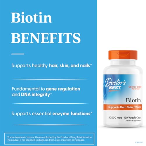 Doctor's Best Biotin label highlights gluten-free and non-GMO features.