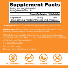 Close-up of Doctors Best Brain Magnesium L-Threonate label highlighting Magtein science.