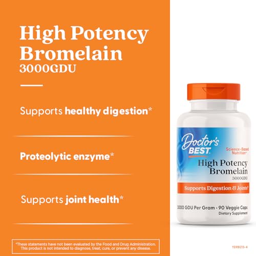 Doctor's Best Bromelain bottle front view showing 3000 GDU potency claim.