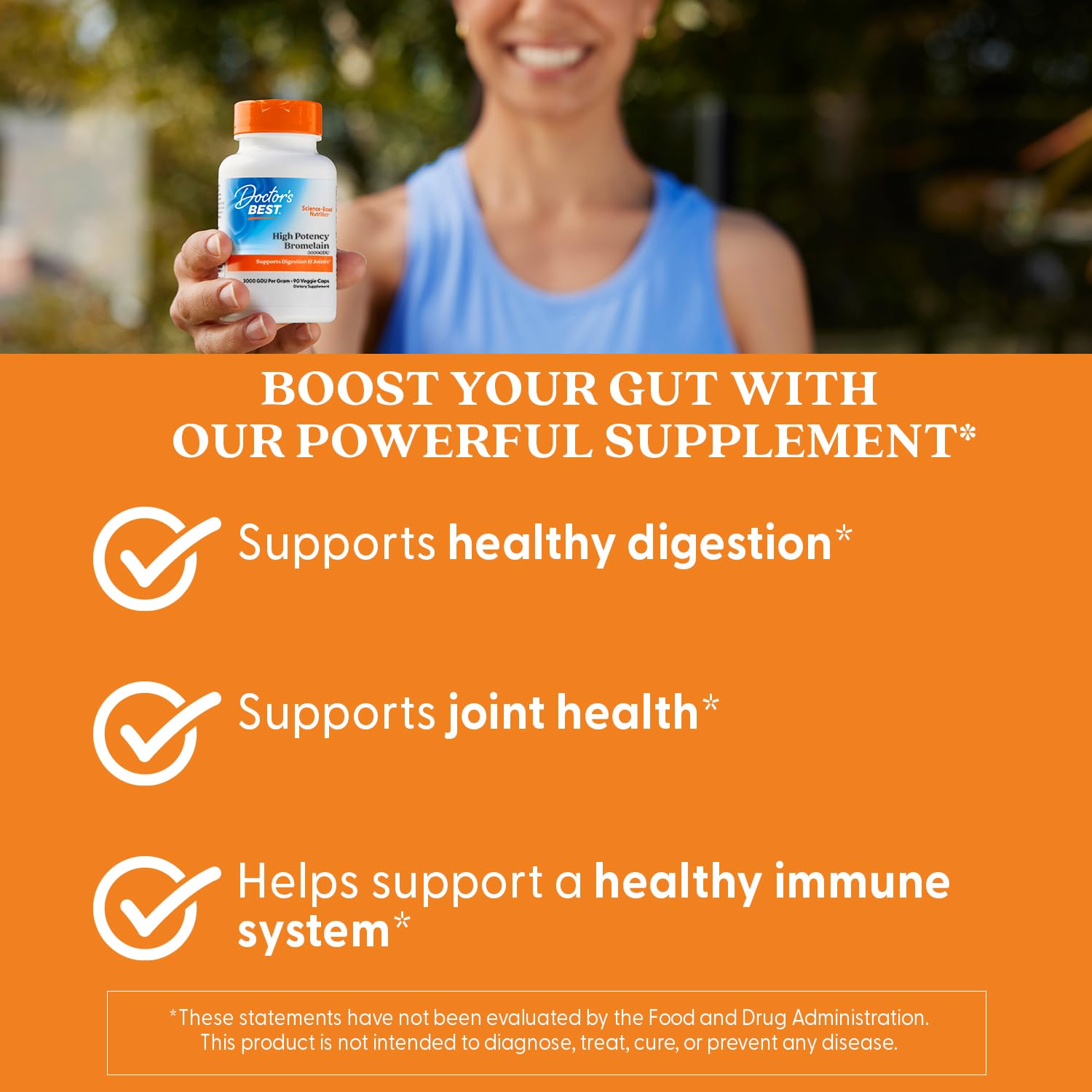 Doctor's Best Bromelain joint-support illustration suggesting wellness benefits.