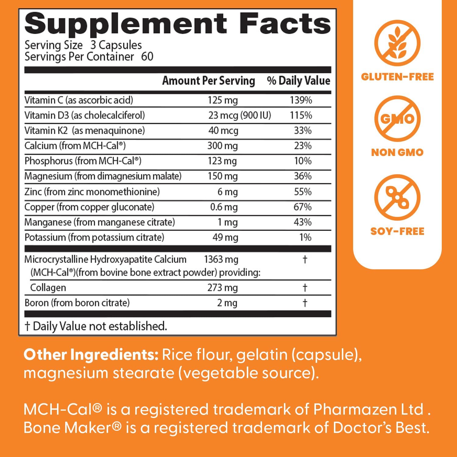 Ingredients scene with collagen and minerals for bone matrix