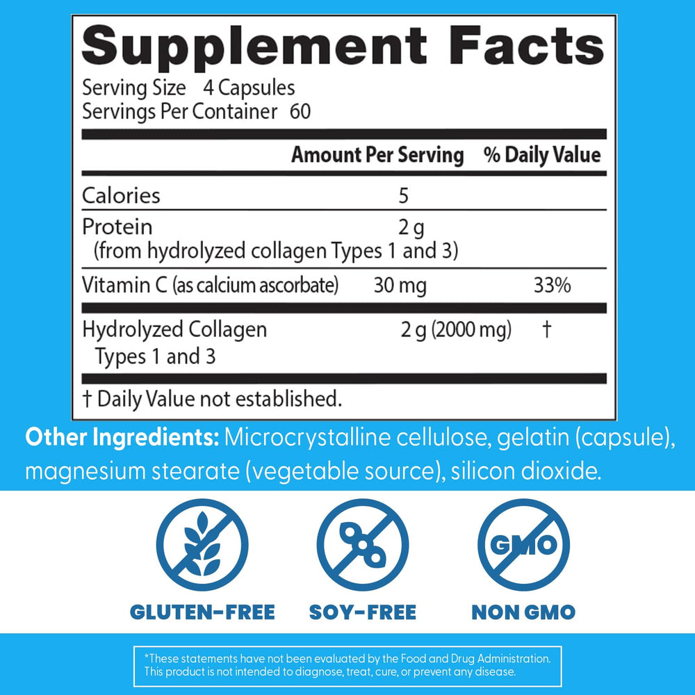 Doctor's Best label closeup with vitamin C note emphasizes collagen support.