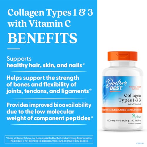 Doctor's Best collagen pills stacked for compact, easy daily supplementation.