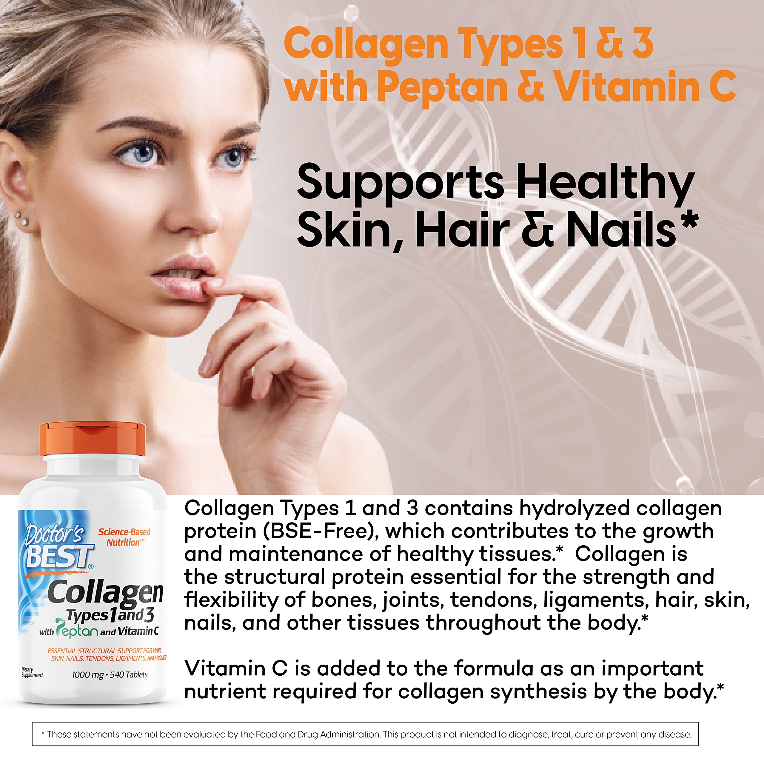 A user taking a Doctor's Best collagen tablet as part of daily routine.