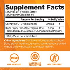 Doctor's Best CoQ10 with BioPerine close-up showing absorption booster.
