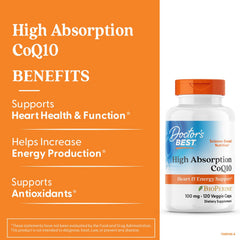 Doctor's Best CoQ10 Bioperine capsules close-up, enhanced absorption potential