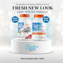 Doctor's Best CoQ10 bottle label highlights USP verification and fermentation.