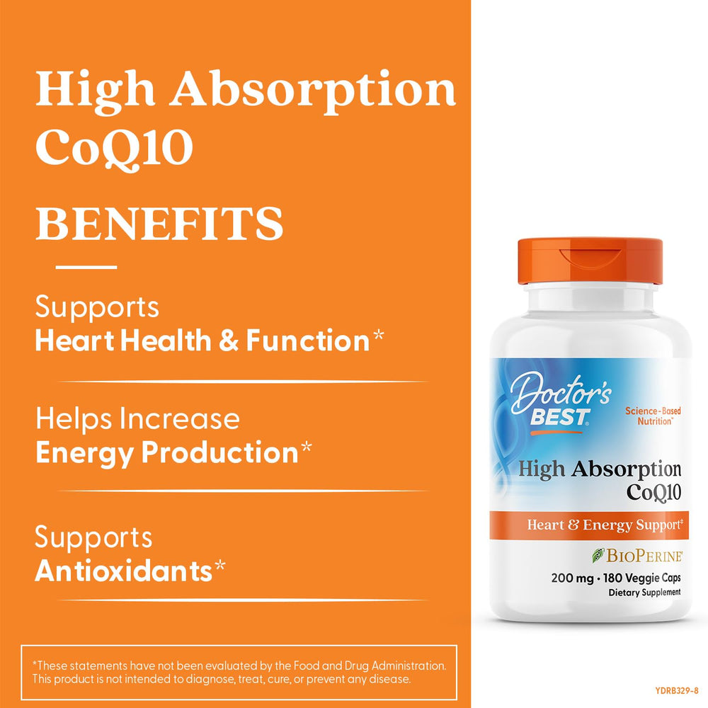 Doctor's Best CoQ10 capsules ready for daily energy and heart health routines.