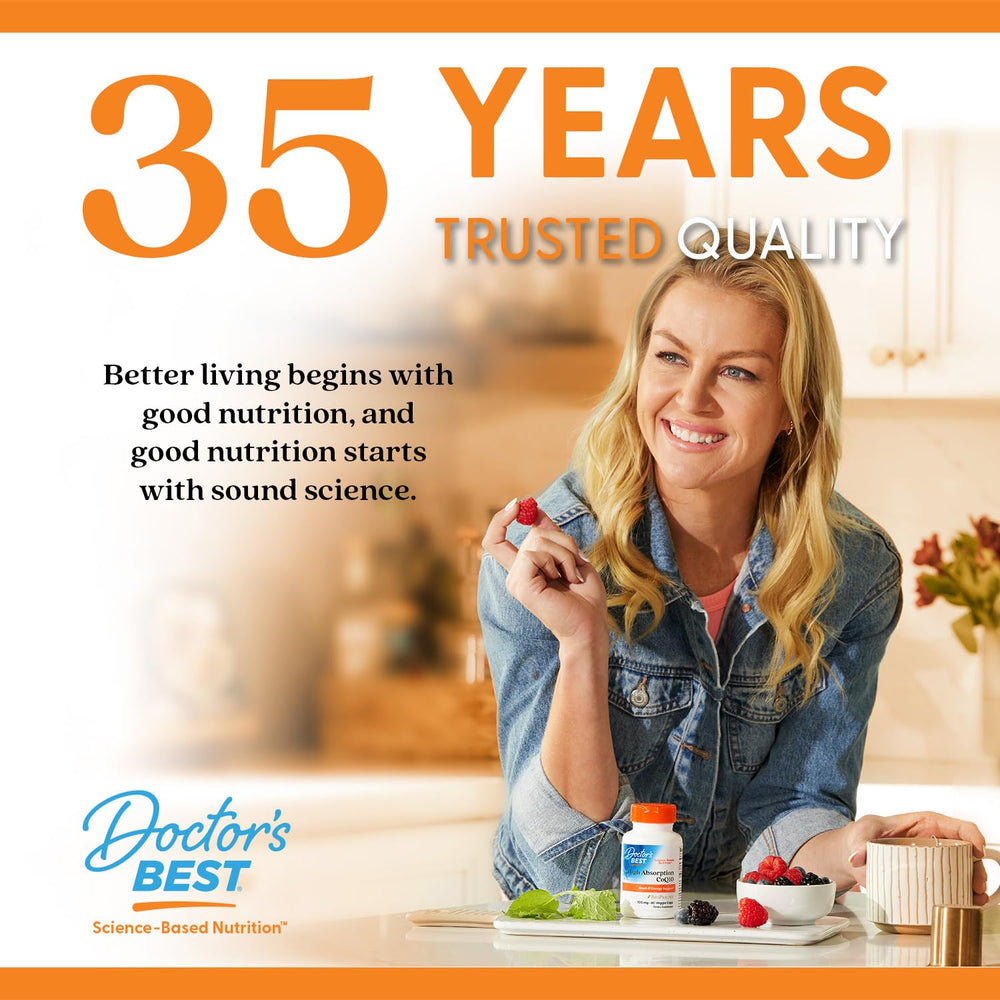 Doctor's BEST CoQ10 ingredient list highlights BioPerine for absorption.
