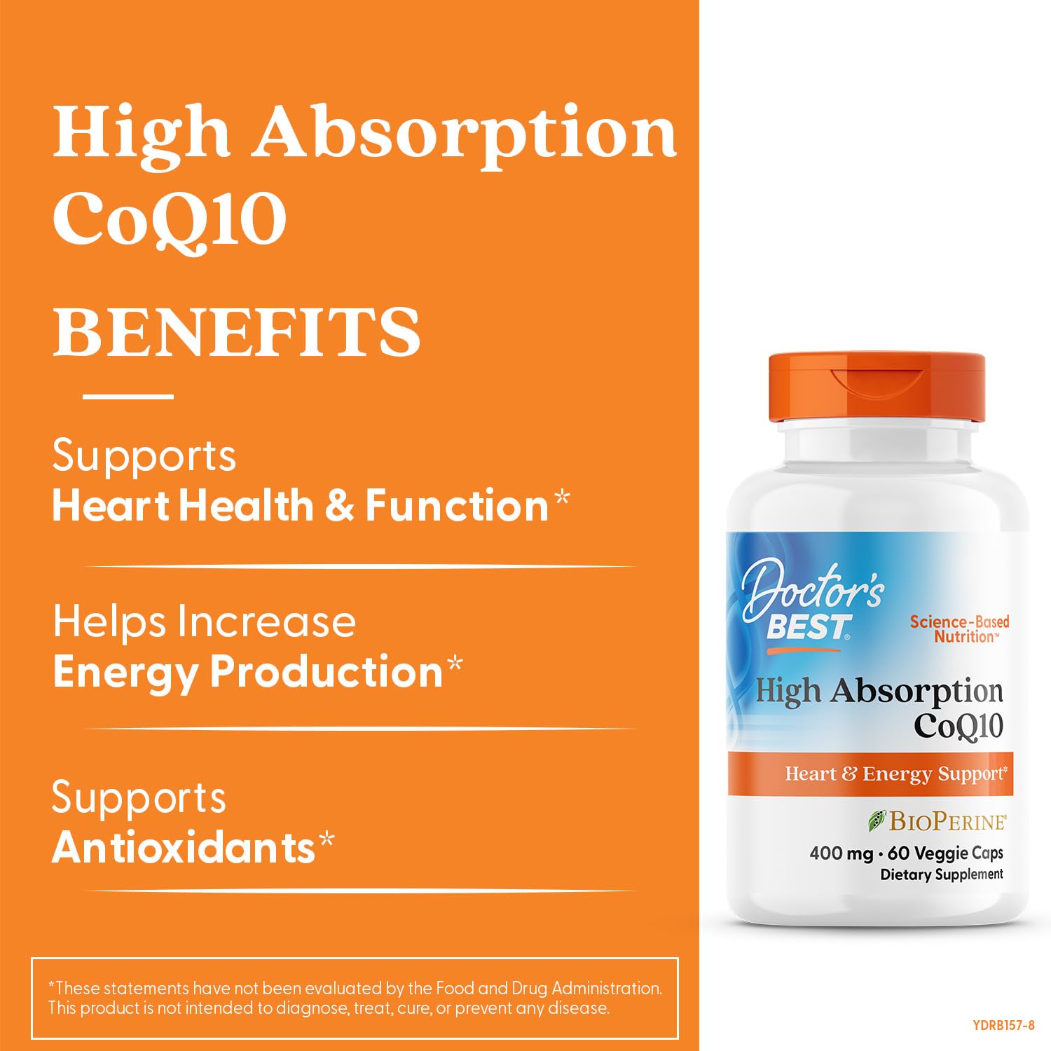 Doctor's BEST CoQ10 naturally fermented bottle signals purity and absorption efficiency.
