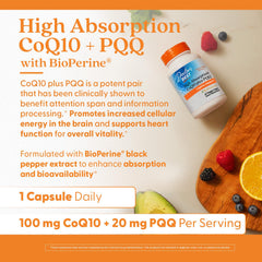 Doctor's Best CoQ10 Plus PQQ bottle features BioPerine for absorption.