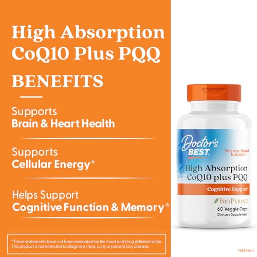 Doctor's Best CoQ10 Plus PQQ capsules prepared for daytime cognitive support.