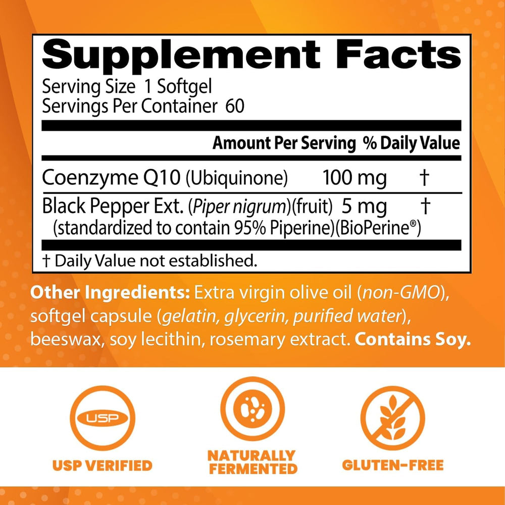 Close-up of Doctor's Best CoQ10 softgels for daily supplementation.