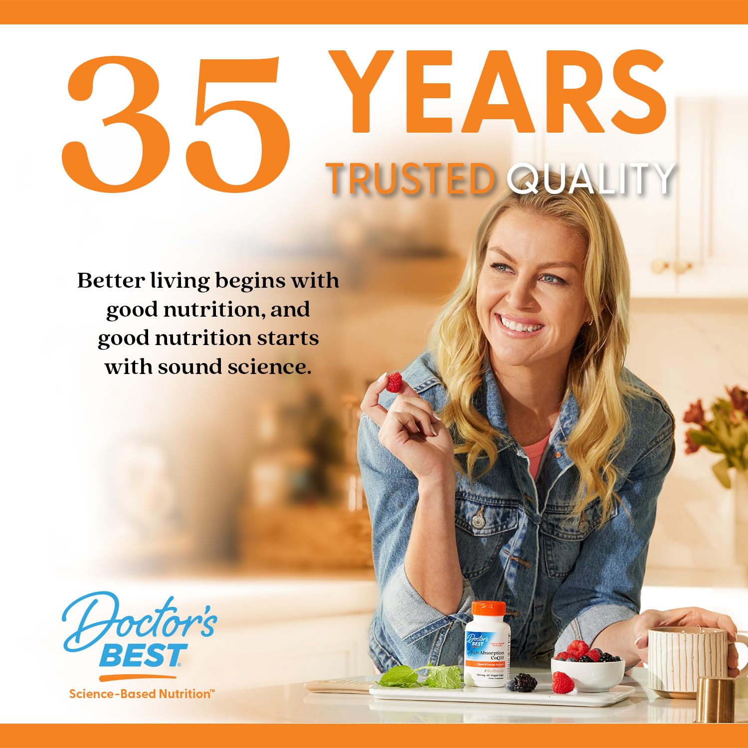 Doctor's Best CoQ10 softgels dispensing for easy daily intake.