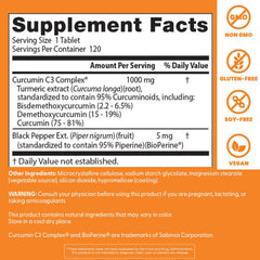 Doctor's Best Curcumin BioPerine bottle label shows gluten-free, non-GMO formulation for daily comfort.