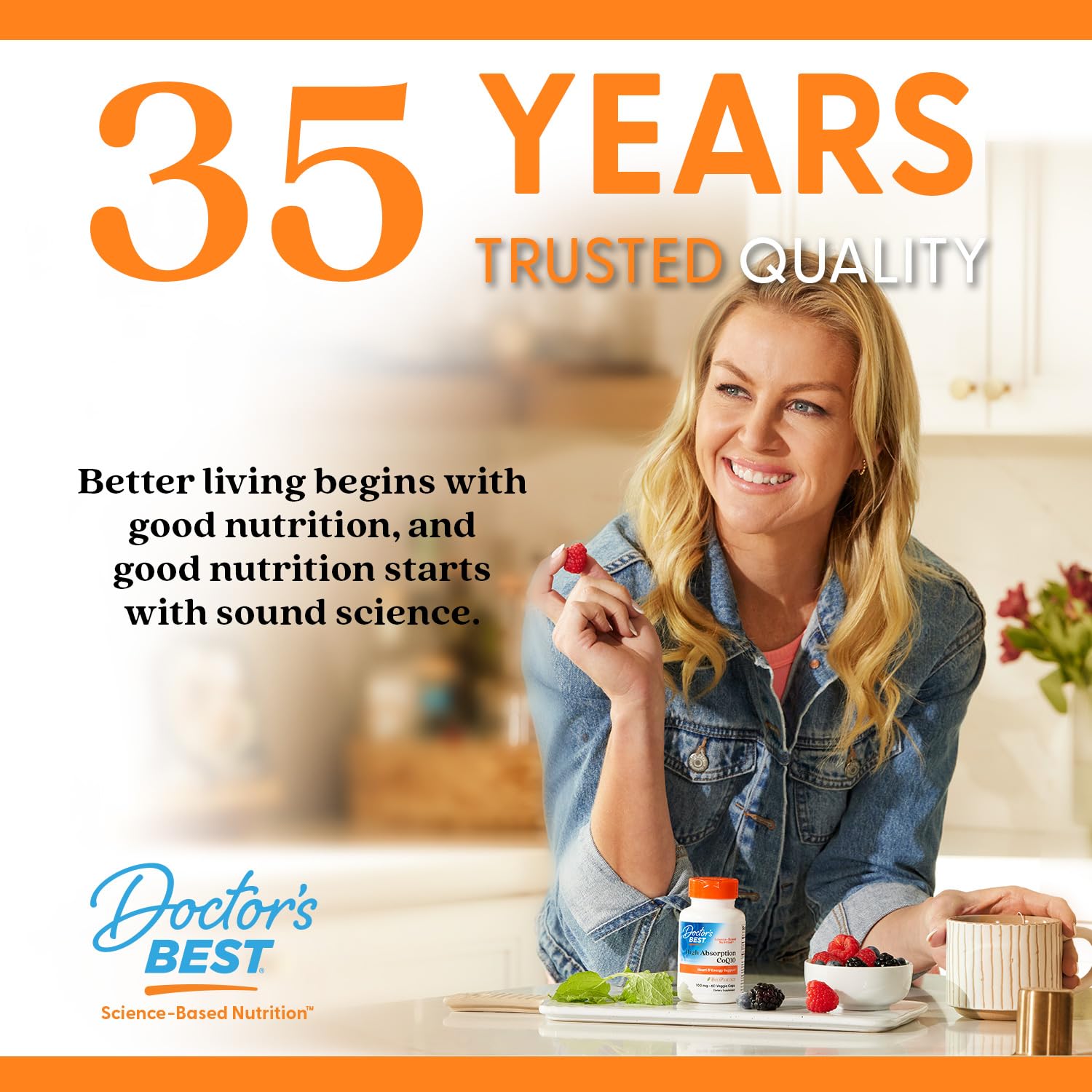 Lifestyle scene with Doctor's Best capsules beside a glass of water
