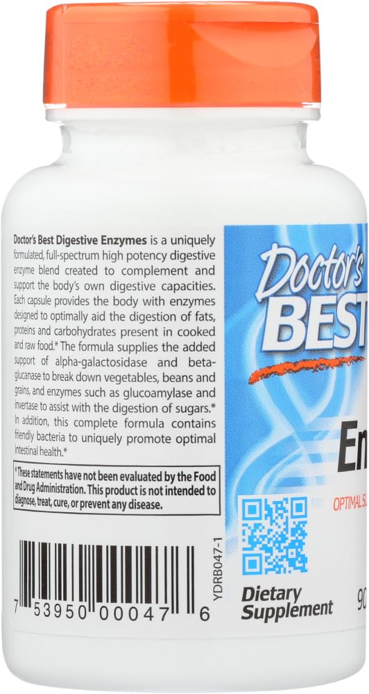 Close-up of Doctor's Best Digestive Enzymes capsules highlighting high-potency digestion.