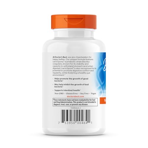 Doctor's Best Digestive Health Probiotic label back shows ingredients and guidance