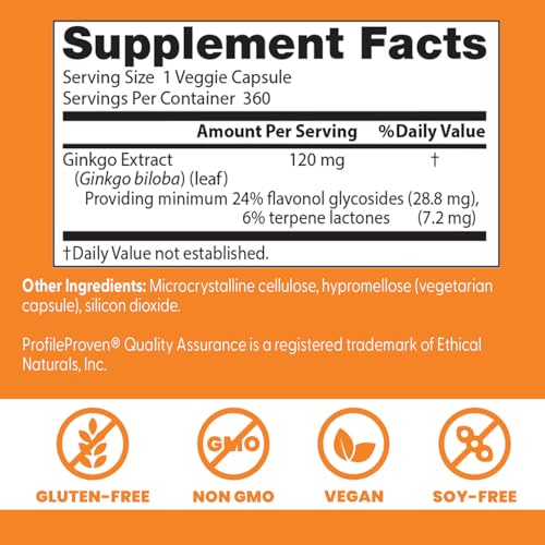 Front view of Doctor’s Best Ginkgo bottle with label and info
