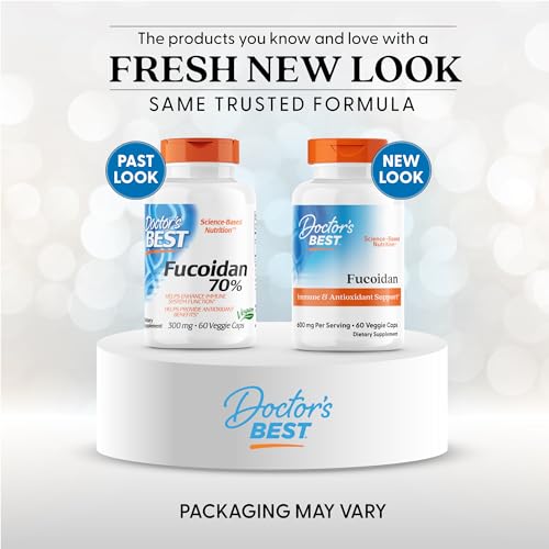 Close up of Doctor's Best Fucoidan 70% capsules ready for everyday use