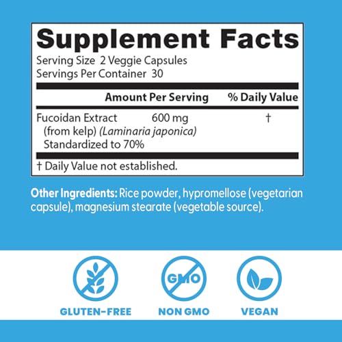 Ingredients panel shows brown algae-derived fucoidan and sulfated polysaccharides