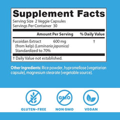 Ingredients panel shows brown algae-derived fucoidan and sulfated polysaccharides
