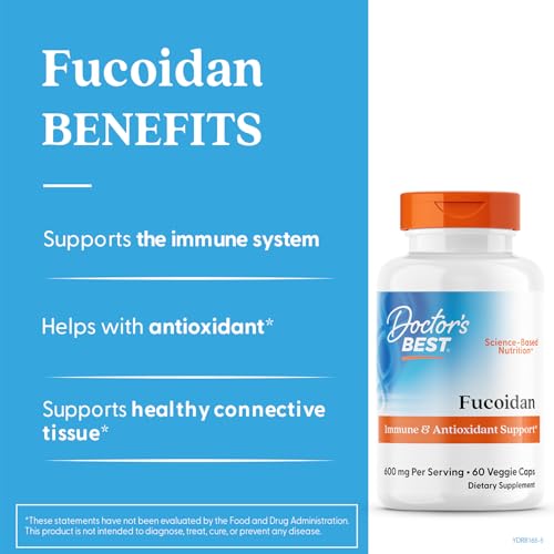 Label of Doctor's Best Fucoidan 70% highlighting vegan and gluten-free features