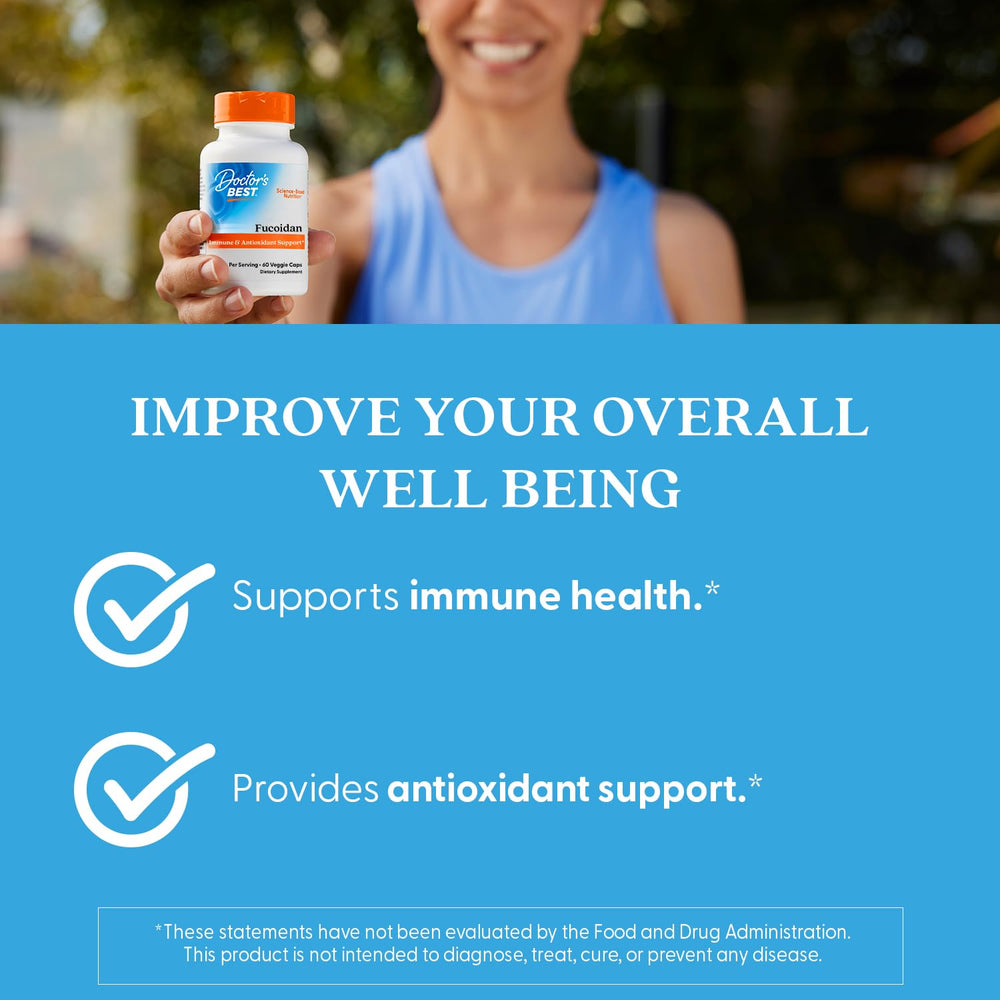 Front packaging of Doctor's Best Fucoidan 70% emphasizes non-GMO status