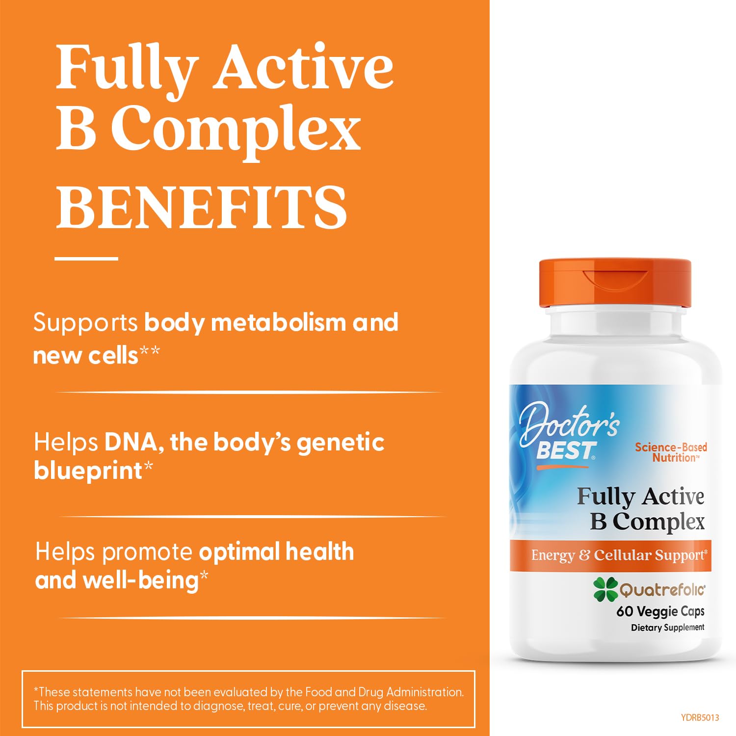 Pill-dispense view of Doctor's Best Fully Active B Complex for convenient dosing.