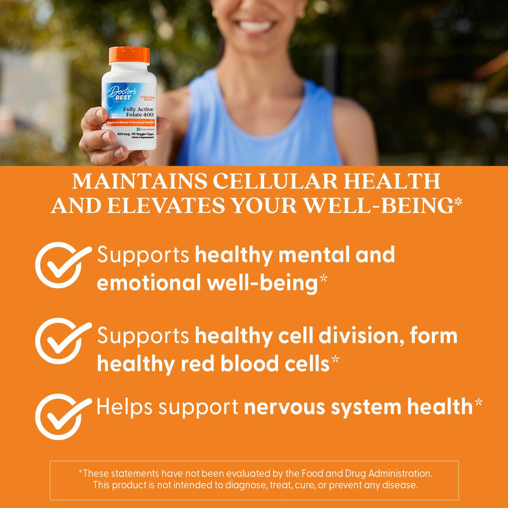 Folate Memory Doctor's Best Fully Active Folate with Quatrefolic 400 mcg, 90 Veggie ...