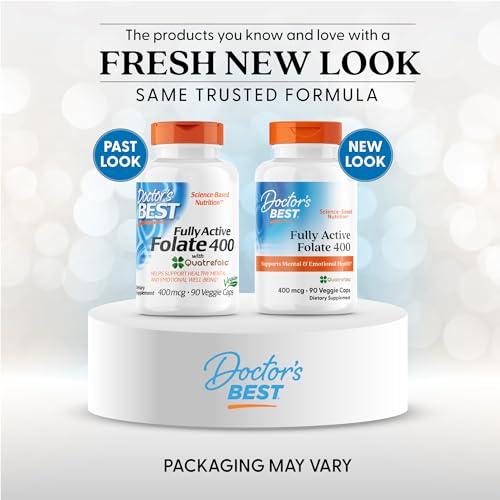 Doctor's Best Fully Active Folate label close-up highlighting Quatrefolic for bioavailability.